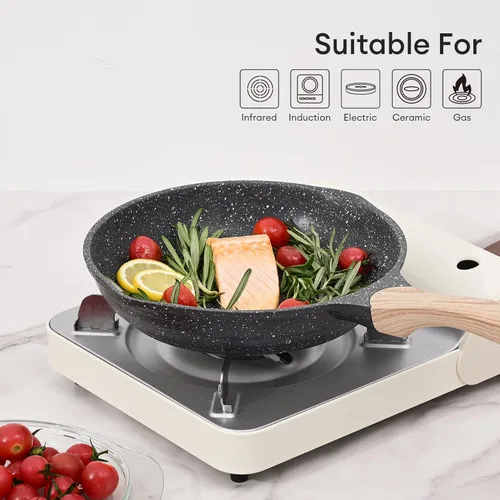 Miniatura 7 de JEETEE Juego de sartenes antiadherentes, juego de sartén antiadherente para tortilla de 3 piezas, 8, 9.5, 11 pulgadas, sartén antiadherente de Gris