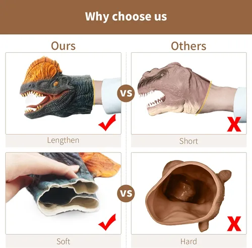 Miniatura 6 de Yolococa Juego de títeres de mano de dinosaurio realista de látex suave con cabeza de animal, juguetes de marionetas de mano, regalo para niños