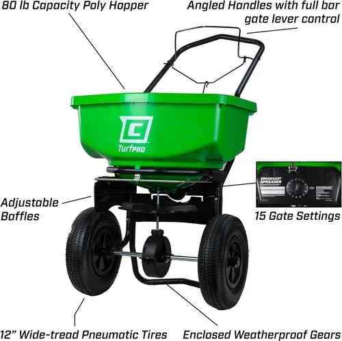 Miniatura 3 de Chapin 89200A Esparcidor, césped y jardín, 80 libras, para todas las estaciones, TurfPro, transmisión, empuje, caminar detrás, neumáticos de 12