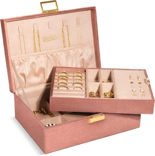 Benevolence LA Caja grande de almacenamiento de joyas, cajas de joyería de terciopelo para mujer, organizador de aretes para mujer, pequeño
