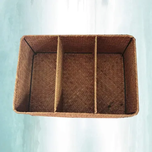 Miniatura 9 de Cesta tejida a mano de algas marinas Caja de almacenamiento tejida de 3 compartimentos para decoración de escritorio para el hogar, baño, oficina