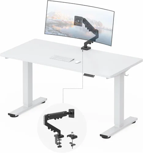 Miniatura 53 de FLEXISPOT EN2 Escritorio de pie de una pieza completa con regleta de alimentación de abrazadera, escritorio eléctrico de altura ajustable de 40 x 24