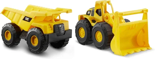 Juego de juguetes de construcción CAT, paquete de 2 camiones de juguete de flota de construcción de 10" con piezas articuladas, divertido y duradero