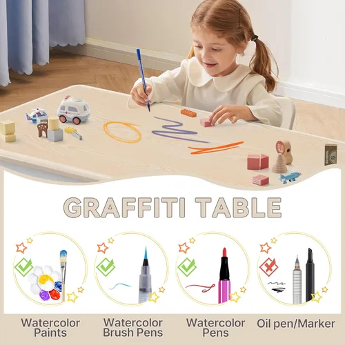 Miniatura 4 de GITAWUSA Juego de mesa y sillas de estudio para niños, juego de mesa y silla ajustables en altura para niños de 3 a 8 años, mesa de arte para niños