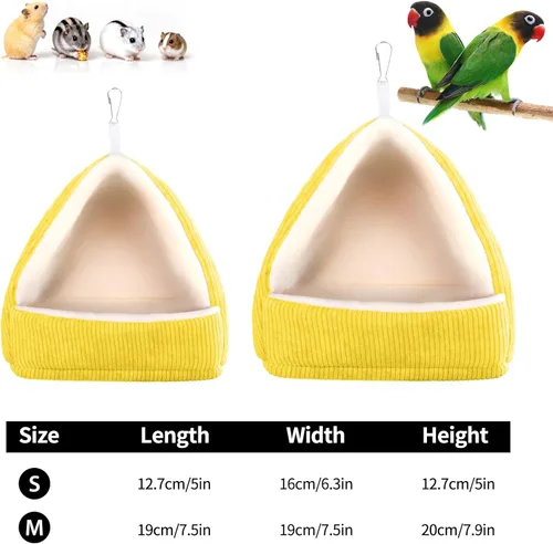 Miniatura 2 de Cama para pájaros para jaula de invierno, cálida cama para pájaros con hamaca colgante de felpa suave y tienda de campaña, nido para dormir Amarillo