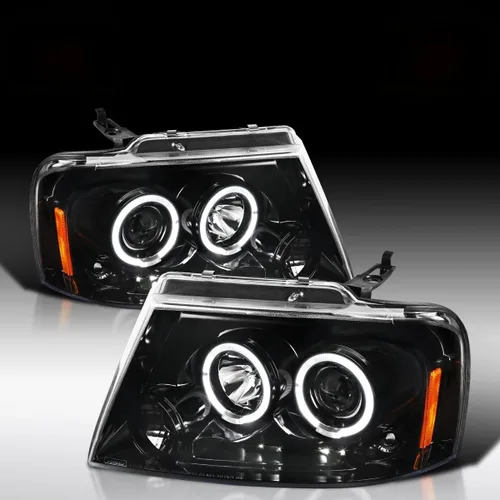 Miniatura 7 de Autozensation Compatible con Ford F-150 2009-2014, conjunto de faros delanteros izquierdo y derecho, faros delanteros Halo LED negro brillante
