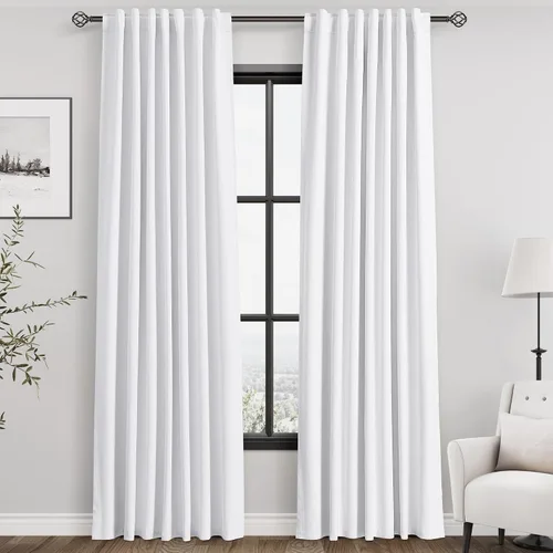 Miniatura 10 de Cortinas de lino 100% opacas para dormitorio, 102 pulgadas de largo, con pestaña trasera, bolsillo para barra, paneles acústicos con aislamiento