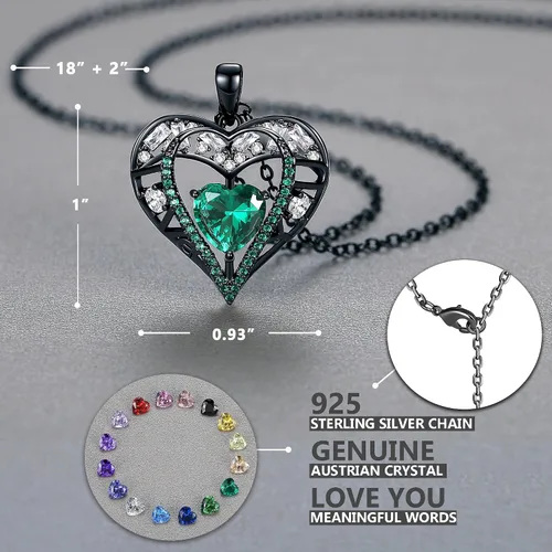 Miniatura 69 de Collar de cristal de 5 corazones, chapado en oro rosa de 18 quilates, colgante con cadena de plata de ley 925 de 18 + 2 pulgadas, joyería de piedra