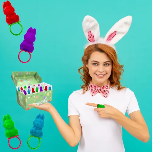 Miniatura 8 de Fruidles Anillos de caramelo de conejo de Pascua, caramelos duros de colores surtidos, envueltos individualmente (paquete de 12)