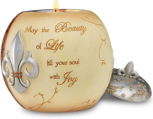 Pavilion Gift Company Beauty of Life - Portavelas (4.25 pulgadas), color beige, plateado