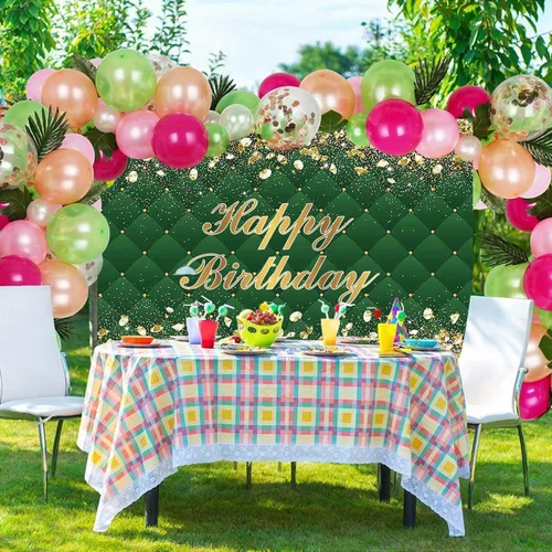 Miniatura 6 de Renaiss Cartel de fondo de feliz cumpleaños de 8 x 6 pies para sesión de fotos, retrato de diamantes dorados, fondo verde de fotografía para hombres
