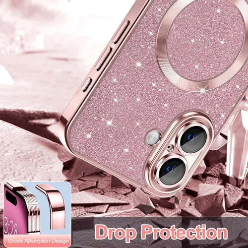 Miniatura 79 de Hython Funda para iPhone 14 Pro Max con purpurina, fundas magnéticas transparentes para teléfono con protector de lente de cámara