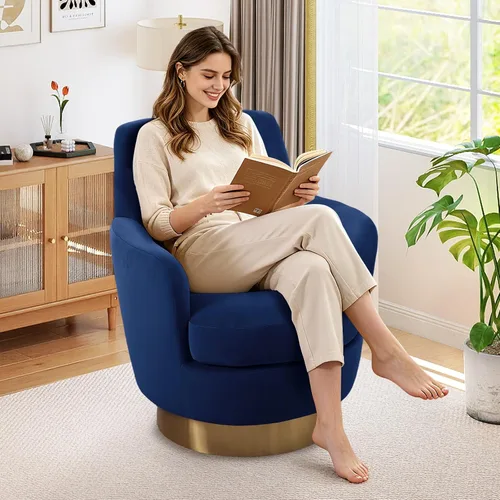 Miniatura 21 de Silla giratoria de 30 pulgadas, moderna y acogedora silla giratoria de barril de 360°, silla redonda de terciopelo, silla de lectura copetuda