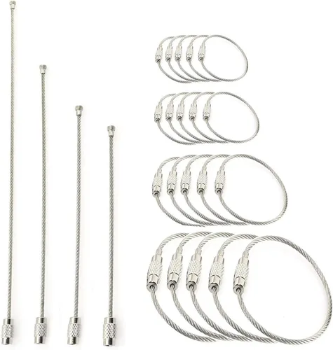 Miniatura 4 de RLECS 20 llaveros de alambre de acero inoxidable de 0.069 pulgadas para cables de aviones, 4 bucles de longitud, 5 unidades de cada uno para colgar