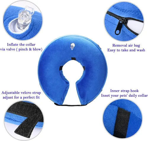 Miniatura 3 de Collar Inflable para Perros, Cono Suave para Perros Después de Cirugía, Collares Donut E Ajustables Inflables para Perros y Gatos Pequeños, Medianos