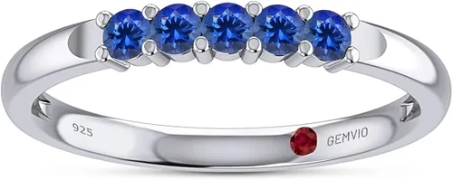 Miniatura 3 de GEMVIO Colección de anillo de cinco piedras, anillo de compromiso con piedras preciosas de corte redondo en oro de 14 quilates sobre plata de ley