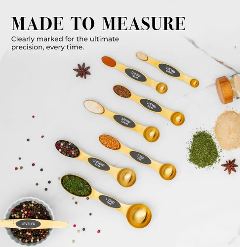 Miniatura 4 de Juego de cucharas medidoras magnéticas – Cucharas medidoras doradas de acero inoxidable para cocinar y hornear – Accesorios de cocina dorados lindos