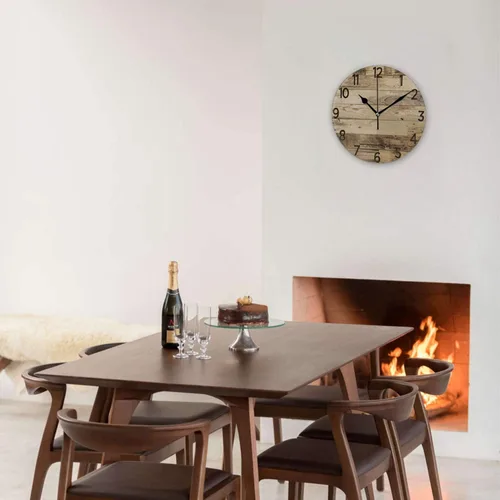 Miniatura 4 de Reloj de pared redondo de estilo de madera decorativo de 12 pulgadas, silencioso, sin tictac, funciona con pilas, para decoración del hogar