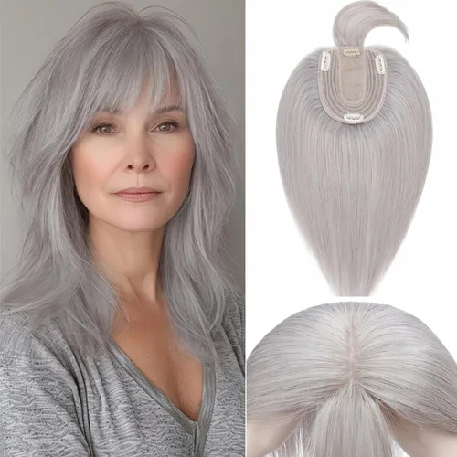 Miniatura 25 de Rich Choices Pelucas con topper de cabello para mujeres, cabello humano real 100% Remy, sin flequillo, para mujeres con adelgazamiento en la parte