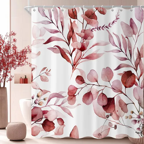 Miniatura 12 de Cortina de ducha de eucalipto, hojas verdes de acuarela en la parte superior con cortina de baño floral, decoración de baño para bañera, tela Hoja