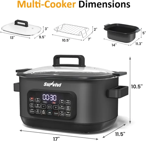 Miniatura 7 de Sunvivi Cocina múltiple 12 en 1, olla de cocción lenta programable de 6.5 cuartos de galón con temporizador y control de temperatura, ajuste