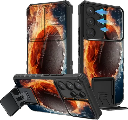 Miniatura 487 de Funda para Samsung Galaxy S22 Ultra 5G, Galaxy S22 Ultra con cubierta de cámara deslizante, funda resistente de doble capa con función atril Black