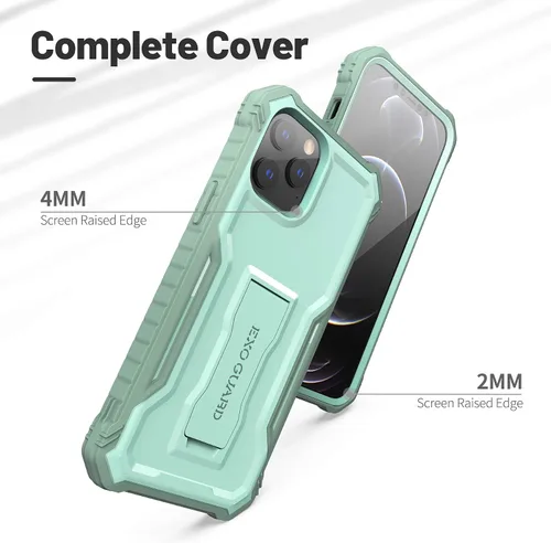 Miniatura 3 de ExoGuard Compatible con iPhone 12 Pro Max, funda de goma a prueba de golpes de cuerpo completo, protector de pantalla integrado con soporte