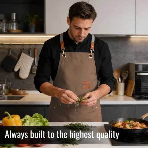 Miniatura 5 de Aoomzoon Delantal de cocina duradero, delantales de chef multifuncionales para mujeres y hombres con bolsillos para cocinar, hornear y uso diario