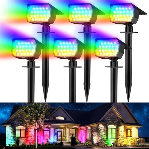 Miniatura 15 de WENATY Focos solares para exteriores, impermeables, IP65, paquete de 2 focos de paisaje con 46 LED, 3 modos de encendido y apagado automático, luces