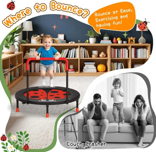 Miniatura 8 de Premium 3FT Foldable Toddler Trampoline for Kids Ages 3-6, 36 Inch ASTM Certified Mini Trampoline with Adjustable Handle, 100 lbs Capacity, Quiet