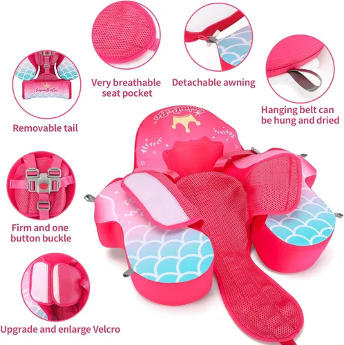 Miniatura 4 de Swimbobo - Flotadores para piscina con toldo no inflable, material de tela suave y agradable a la piel, flotador de natación infantil para niños