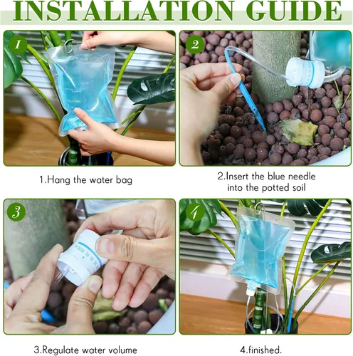 Miniatura 4 de Norme Juego de 6 piezas de riego por goteo para plantas, bolsa de agua de goteo de 500 ml (16.9 fl oz), regador de plantas con estacas de varilla