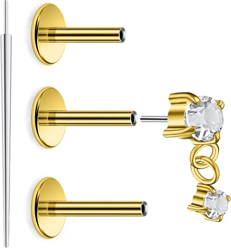 Miniatura 13 de 20G 18G 16G Astm F136 Titanio Sin Rosca Parte Trasera Plana Aretes Tragus Hélice Concha Joyería de Piercing Nariz Labio Anillos Hélice Frontal