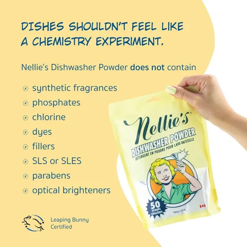 Miniatura 2 de Nellie's Polvo para lavavajillas – 50 cargas – Detergente para lavavajillas a base de plantas – Seguro para sépticos, sin fragancia, penetra