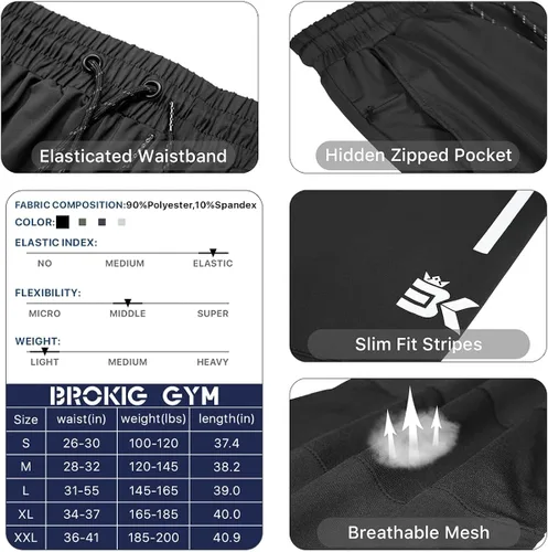 Miniatura 7 de BROKIG Pantalones deportivos ligeros para hombre pantalones deportivos de entrenamiento con bolsillo con cremallera pantalones elásticos para correr