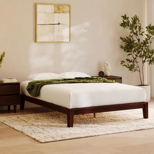 Miniatura 17 de Nectar Base de cama de plataforma de bambú y cabecera tapizada, tamaño Queen, color natural/lino, patas de soporte central flotantes, altura de 12