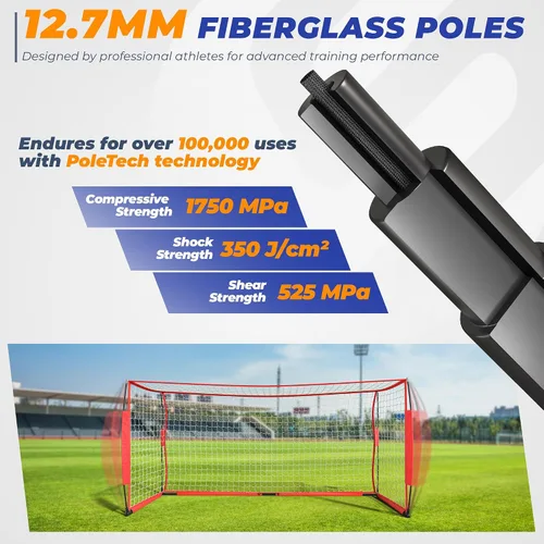 Miniatura 5 de Portería de fútbol, portería de fútbol de 12 x 6 pies para patio trasero, red de fútbol portátil para entrenamiento de práctica al aire libre