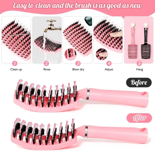 Miniatura 7 de URTHEONE Cepillo para el cabello, cepillo desenredante de cerdas de jabalí, cepillo de pelo curvado ventilado para mujeres, hombres y niños, rizado