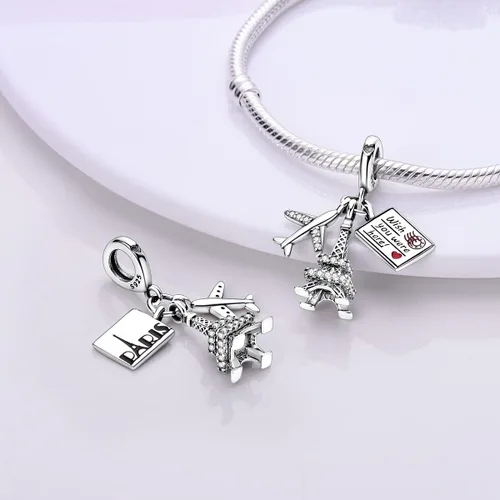 Miniatura 5 de Parmuz 925 Sterling Silver Charm for Bracelets Dog Evil Eye Travel Love Mom Dangle Charms for European Bracelets Necklace Pendant Beads Jewelry Gift