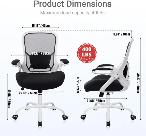 Miniatura 3 de HYLONE Silla de oficina resistente de 400 libras, silla de escritorio ergonómica con asiento engrosado de 5 pulgadas con reposabrazos ajustables