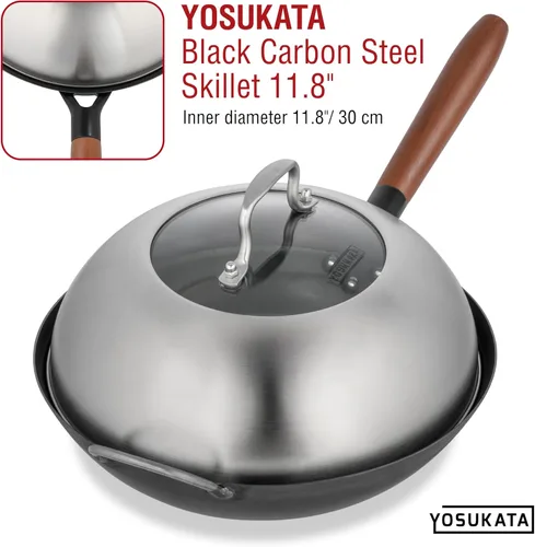 Miniatura 5 de YOSUKATA Tapa para wok de 11.4 pulgadas – Cubierta de wok de acero inoxidable de alta calidad con inserto de vidrio templado, orificios de vapor