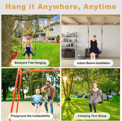 Miniatura 6 de Dolibest Asiento de columpio antideslizante, asientos de plástico para niños con diseño en forma de U y agarre de goma suave, cuerda ajustable