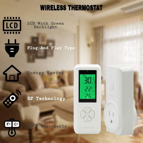 Miniatura 4 de DIGITEN Termostato inalámbrico enchufable, controlador de temperatura digital, termostato programable con sensor de temperatura integrado, control