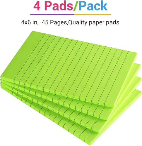 Miniatura 3 de Tamak Notas adhesivas forradas de 4 x 6 pulgadas, con rayas brillantes, almohadillas adhesivas fuertes, 4 blocs por paquete, 45 hojas/bloc (verde)