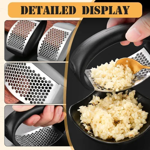 Miniatura 4 de Mecedora de prensa de ajo, manual portátil de acero inoxidable, trituradora de ajo con tambor de pelado de ajo para el hogar, utensilios de cocina