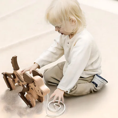 Miniatura 6 de Juguetes Montessori 1 2 3 4 Años Niños Niñas Juguete de Perro de Madera para Caminar y Tirar para Bebés y Pequeñas, Juguetes de Caminar y Tirar