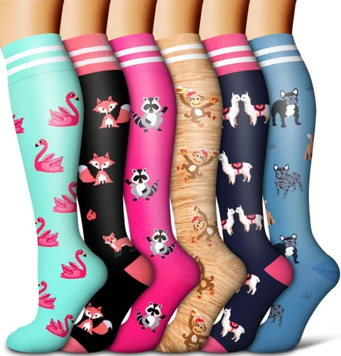 Calcetines de compresión para mujeres y hombres, 6 pares de circulación de 15-20 mmHg, el mejor apoyo para atletismo, correr, ciclismo