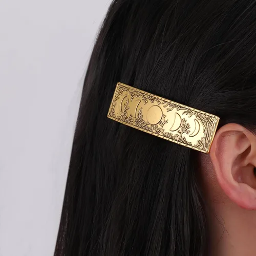 Miniatura 4 de Dreamtimes Pinza para el cabello vintage retro bosque fase lunar grande hecha a mano pasador de metal francés pinza de protección horquilla