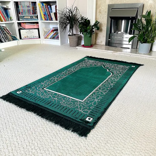 Miniatura 12 de Mihrab - Tapete de oración de terciopelo de lujo con estampado, 26.46 oz, peso Fabricado en Turquía (café)