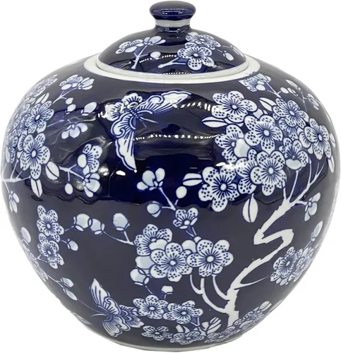 Miniatura 2 de Galt International Tarro Chinoiserie Floral Oscuro Azul de 8" con Tapa, Tarro Decorativo de Jengibre, Centro de Mesa, Tarro de Almacenamiento de Té